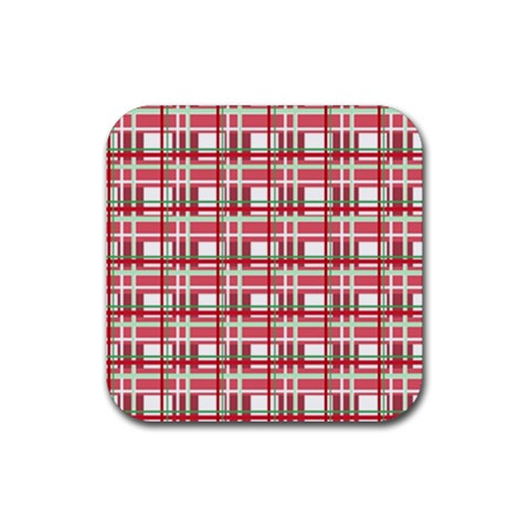 Red plaid pattern Rubber Coaster (Square)  from ArtsNow.com Front