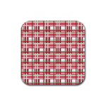 Red plaid pattern Rubber Coaster (Square) 