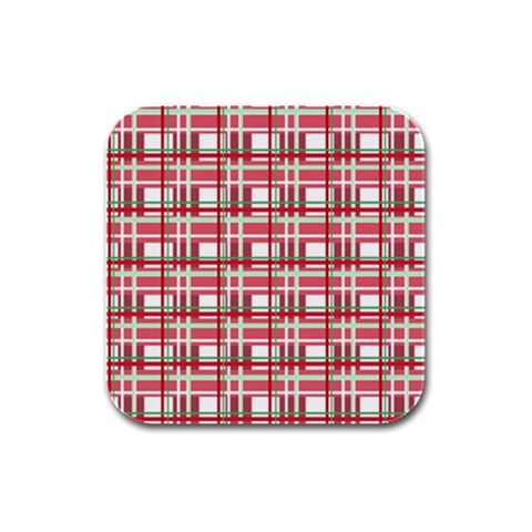 Red plaid pattern Rubber Square Coaster (4 pack)  from ArtsNow.com Front