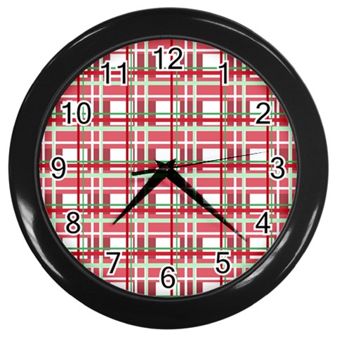 Red plaid pattern Wall Clocks (Black) from ArtsNow.com Front