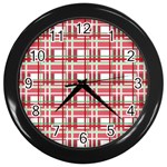 Red plaid pattern Wall Clocks (Black)