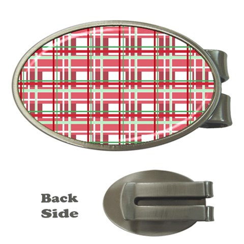 Red plaid pattern Money Clips (Oval)  from ArtsNow.com Front