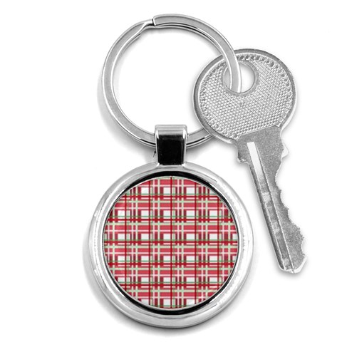 Red plaid pattern Key Chains (Round)  from ArtsNow.com Front