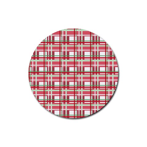 Red plaid pattern Rubber Coaster (Round)  from ArtsNow.com Front