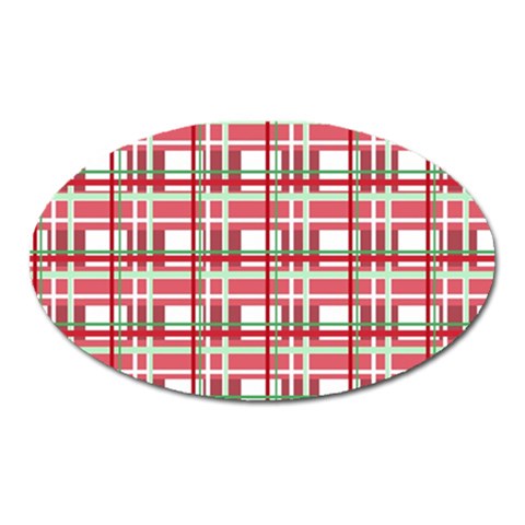 Red plaid pattern Oval Magnet from ArtsNow.com Front
