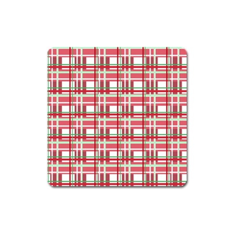 Red plaid pattern Square Magnet from ArtsNow.com Front