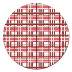 Red plaid pattern Magnet 5  (Round)