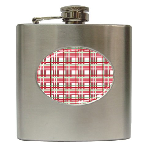 Red plaid pattern Hip Flask (6 oz) from ArtsNow.com Front