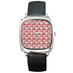 Red plaid pattern Square Metal Watch