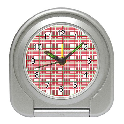 Red plaid pattern Travel Alarm Clocks from ArtsNow.com Front