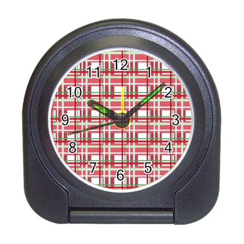 Red plaid pattern Travel Alarm Clocks from ArtsNow.com Front