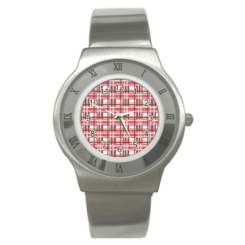 Red plaid pattern Stainless Steel Watch from ArtsNow.com Front