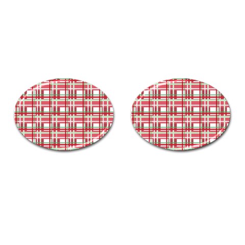 Red plaid pattern Cufflinks (Oval) from ArtsNow.com Front(Pair)