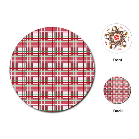 Red plaid pattern Playing Cards (Round)  from ArtsNow.com Front