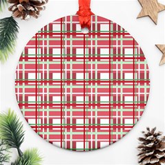 Red plaid pattern Round Ornament (Two Sides)  from ArtsNow.com Front