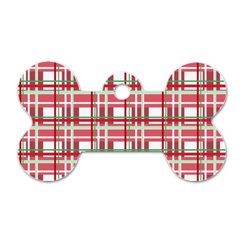 Red plaid pattern Dog Tag Bone (One Side) from ArtsNow.com Front