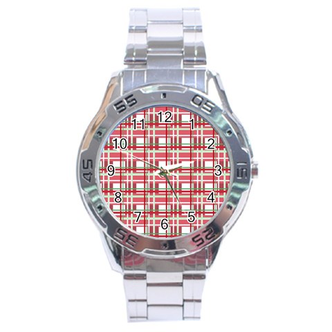 Red plaid pattern Stainless Steel Analogue Watch from ArtsNow.com Front