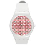 Red plaid pattern Round Plastic Sport Watch (M)