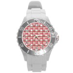 Red plaid pattern Round Plastic Sport Watch (L)