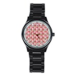 Red plaid pattern Stainless Steel Round Watch