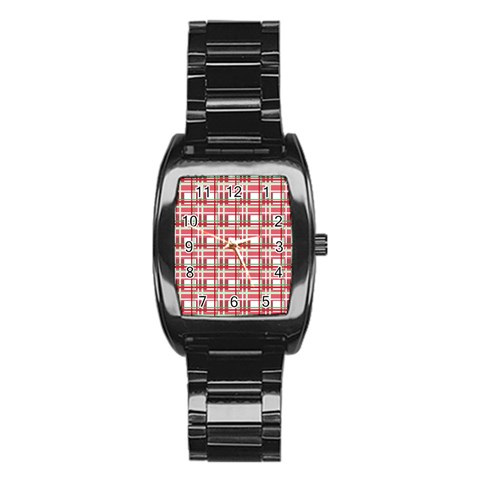 Red plaid pattern Stainless Steel Barrel Watch from ArtsNow.com Front