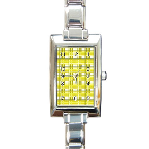 Yellow plaid pattern Rectangle Italian Charm Watch from ArtsNow.com Front