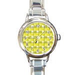 Yellow plaid pattern Round Italian Charm Watch