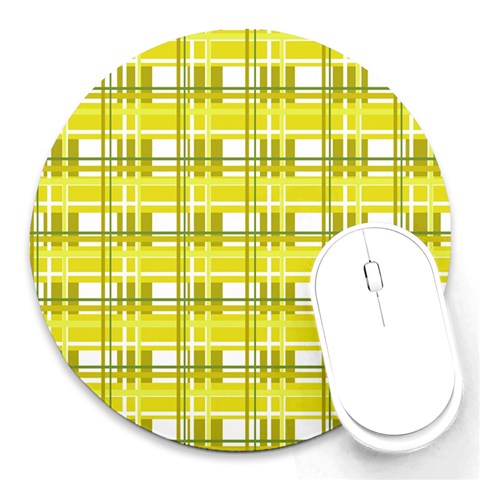Yellow plaid pattern Round Mousepads from ArtsNow.com Front