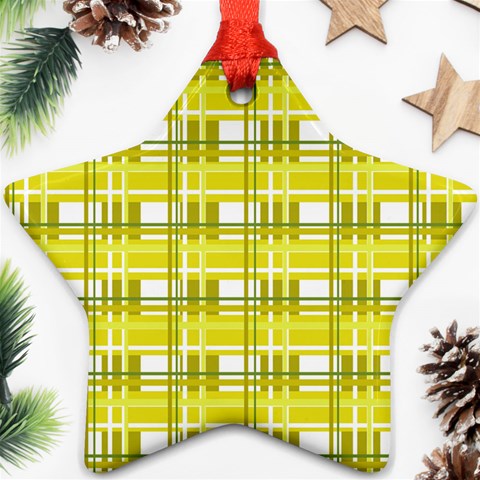 Yellow plaid pattern Ornament (Star)  from ArtsNow.com Front