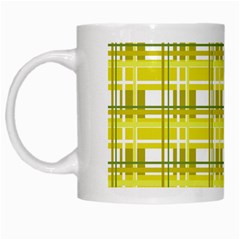 Yellow plaid pattern White Mugs from ArtsNow.com Left