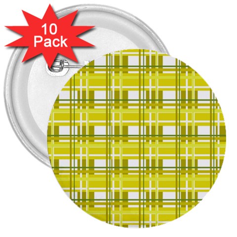 Yellow plaid pattern 3  Buttons (10 pack)  from ArtsNow.com Front