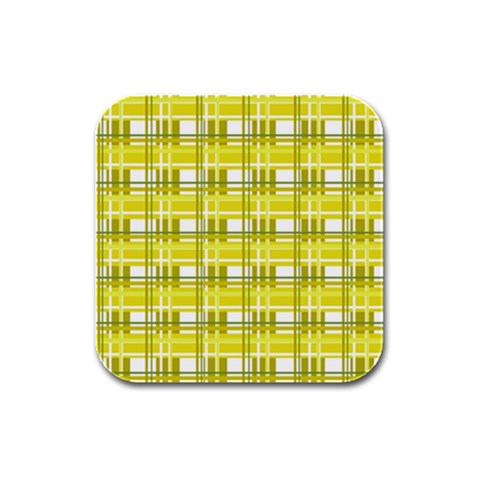 Yellow plaid pattern Rubber Square Coaster (4 pack)  from ArtsNow.com Front