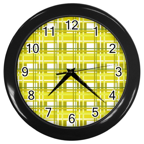 Yellow plaid pattern Wall Clocks (Black) from ArtsNow.com Front