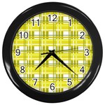 Yellow plaid pattern Wall Clocks (Black)