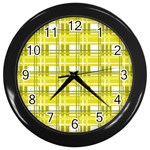 Yellow plaid pattern Wall Clocks (Black)