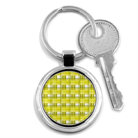 Yellow plaid pattern Key Chains (Round)  from ArtsNow.com Front