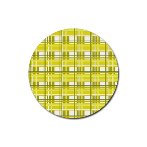 Yellow plaid pattern Rubber Round Coaster (4 pack)  from ArtsNow.com Front