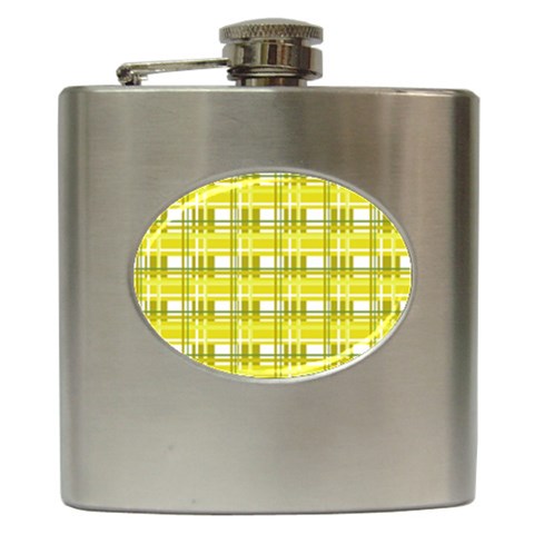 Yellow plaid pattern Hip Flask (6 oz) from ArtsNow.com Front