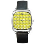 Yellow plaid pattern Square Metal Watch