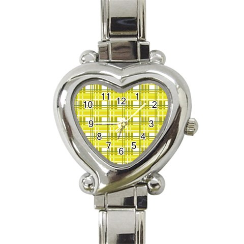 Yellow plaid pattern Heart Italian Charm Watch from ArtsNow.com Front