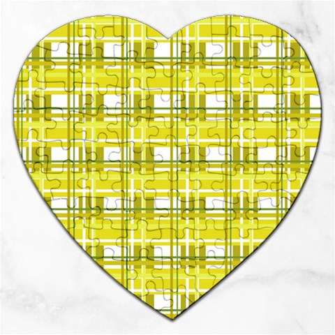 Yellow plaid pattern Jigsaw Puzzle (Heart) from ArtsNow.com Front