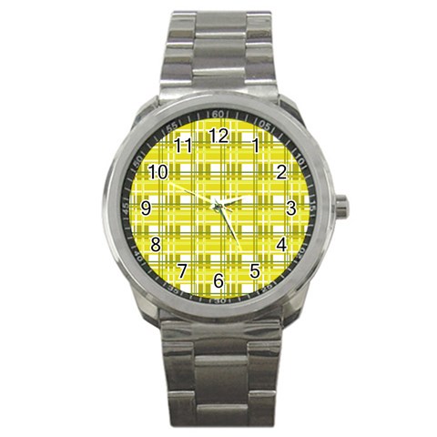 Yellow plaid pattern Sport Metal Watch from ArtsNow.com Front