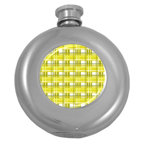 Yellow plaid pattern Round Hip Flask (5 oz) from ArtsNow.com Front