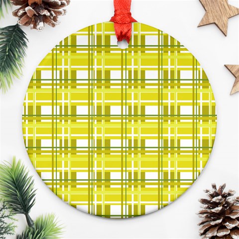 Yellow plaid pattern Round Ornament (Two Sides)  from ArtsNow.com Front