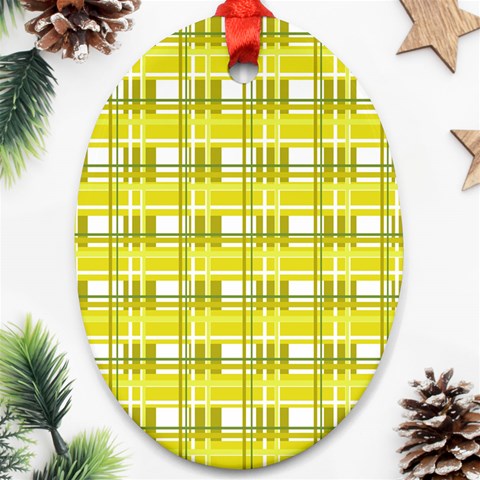 Yellow plaid pattern Oval Ornament (Two Sides) from ArtsNow.com Front
