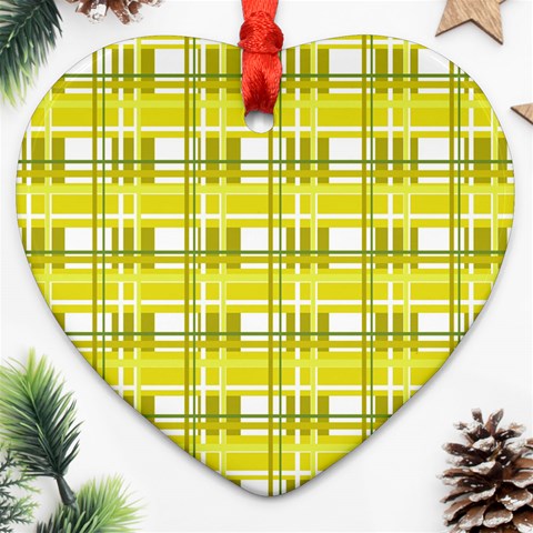 Yellow plaid pattern Heart Ornament (2 Sides) from ArtsNow.com Front