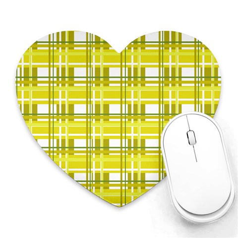 Yellow plaid pattern Heart Mousepads from ArtsNow.com Front