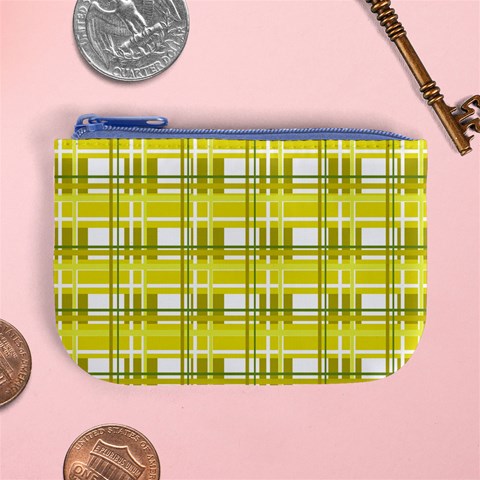 Yellow plaid pattern Mini Coin Purses from ArtsNow.com Front