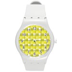 Yellow plaid pattern Round Plastic Sport Watch (M)