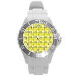 Yellow plaid pattern Round Plastic Sport Watch (L)